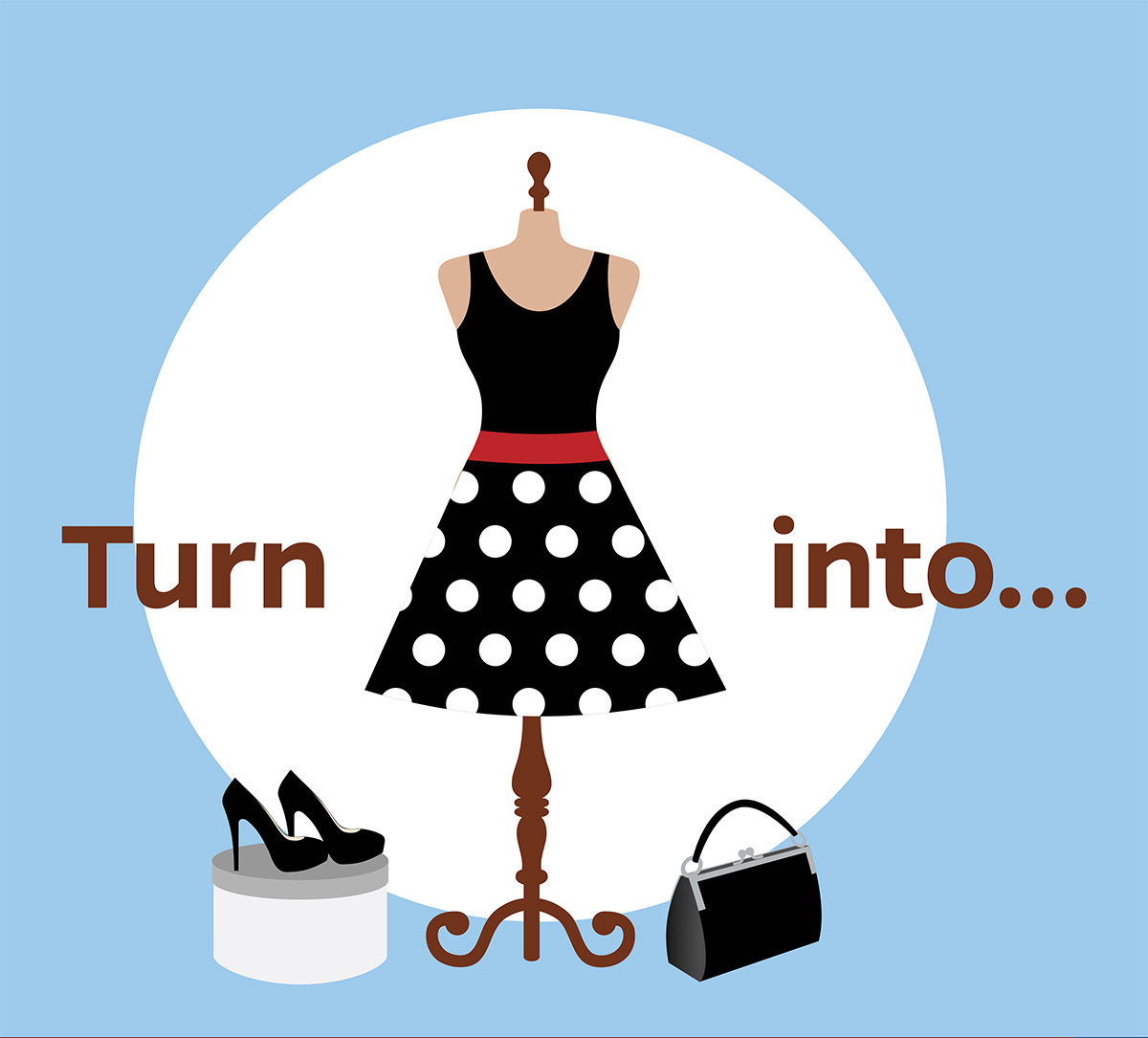 Turn a dress, heels and a purse into...